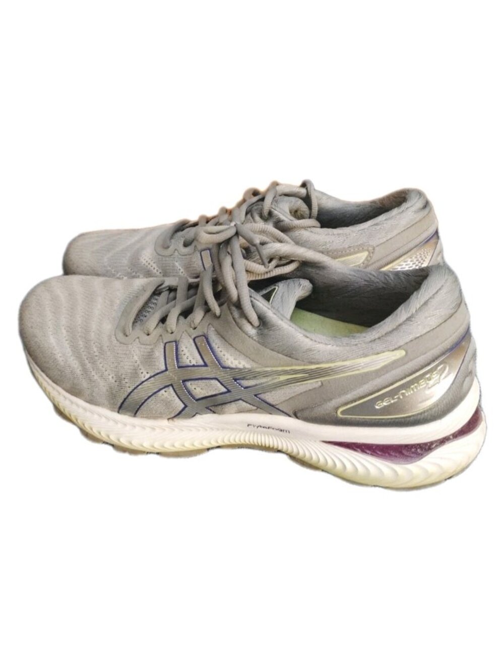 ASICS Gel Nimbus 22  FlyteFoam Running Shoes Women's Size 9.5 Gray White Purple